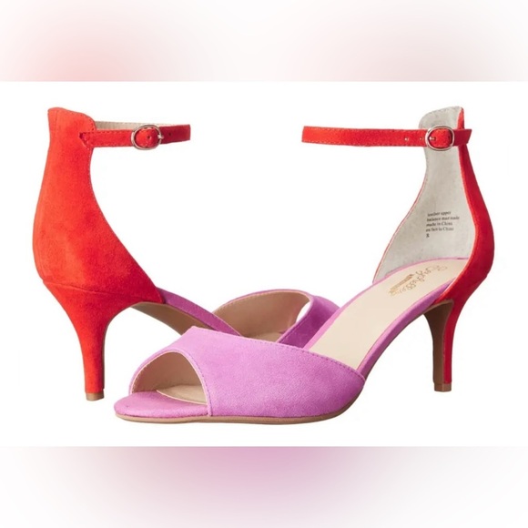 New! Seychelles Hazel Fuchsia and Red Suede Leather Ankle Strap Heels, sz 8 - Picture 2 of 14